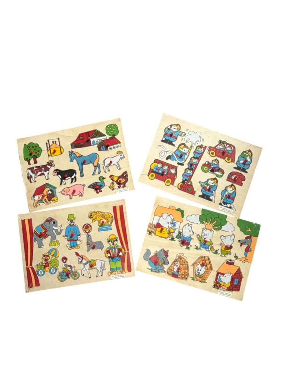 Lot of 4 Vintage Wood Tray Puzzles – 1970s/1980s Retro Toddler Toys
